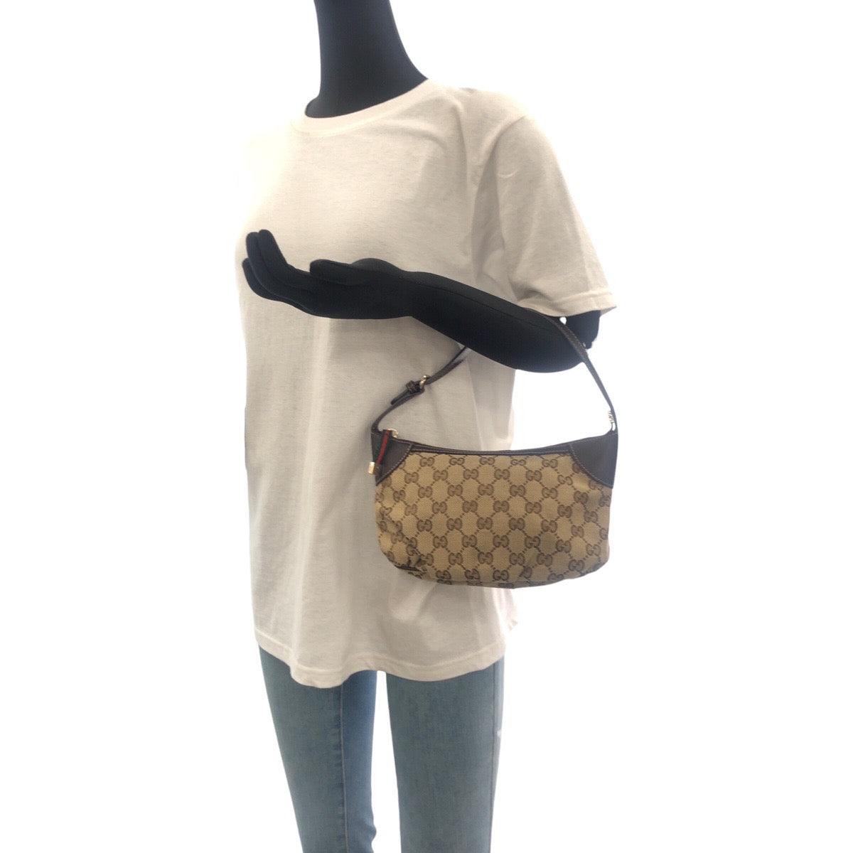 19165
GUCCI グッチ シェリーライン ベージュ ブラウン ゴールド金具 GGキャンバス / レザー 224093 ハンドバッグ アクセサリーポーチ  レディース ABP43