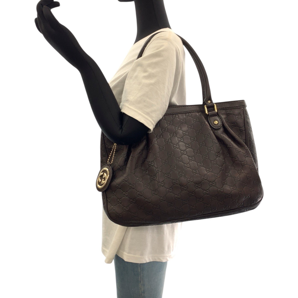 19166
GUCCI グッチ グッチシマ スーキー ダークブラウン ゴールド金具 レザー 296835 トートバッグ ショルダーバッグ レディース ABP41