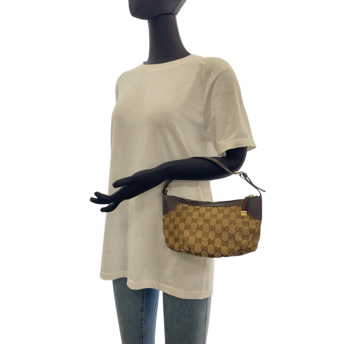 19167
GUCCI グッチ シェリーライン ベージュ ゴールド金具 GGキャンバス / レザー 224098 ハンドバッグ アクセサリーポーチ  レディース A43