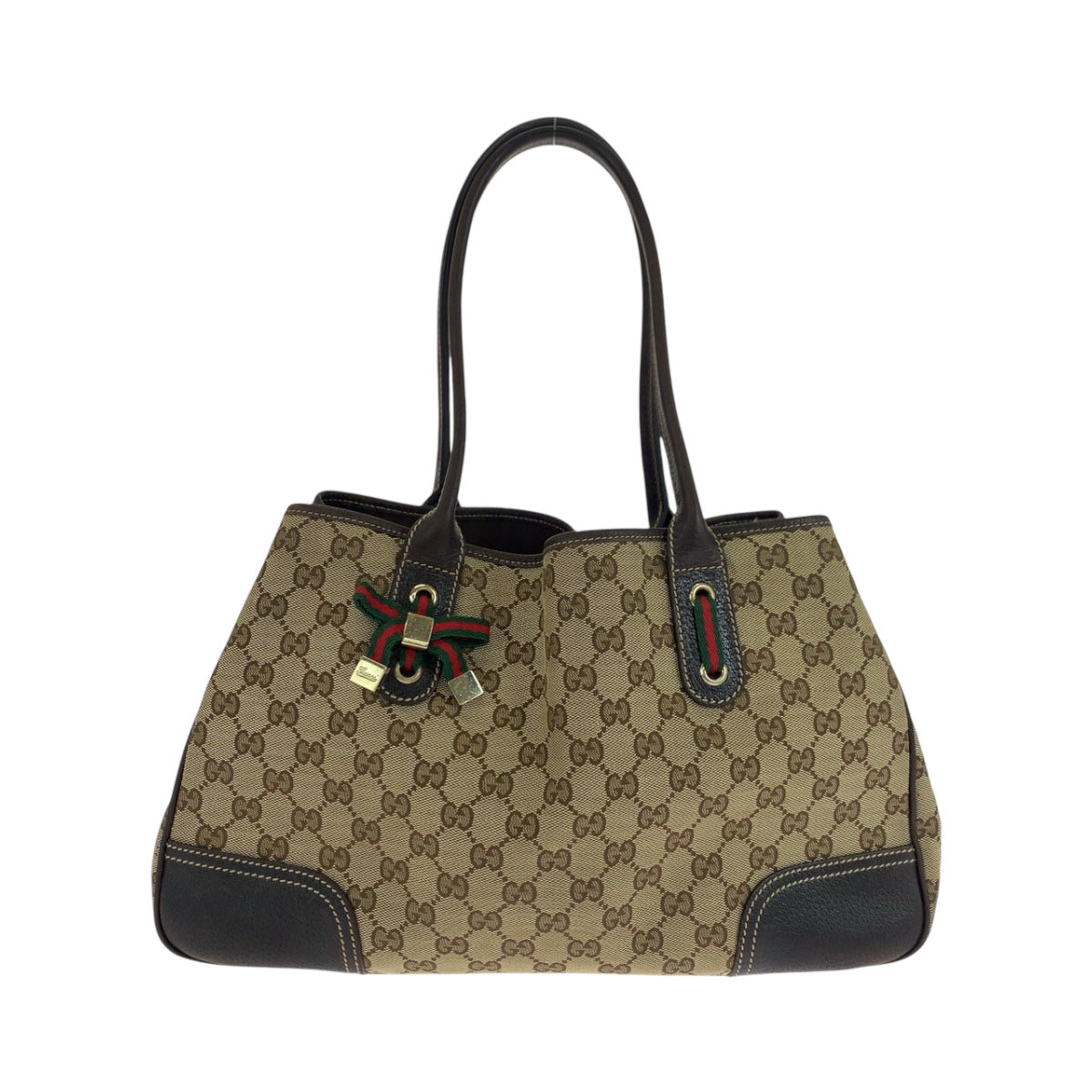 19169
GUCCI グッチ シェリーライン プリンシー リボン ベージュ ブラウン ゴールド金具 GGキャンバス 163805 トートバッグ ショルダーバッグ  レディース ABP41