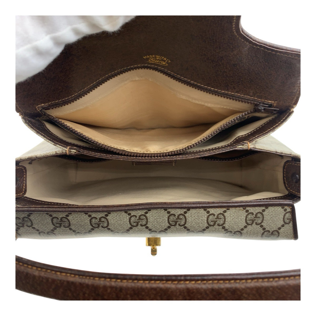 19171
GUCCI グッチ ヴィンテージ オールドグッチ ベージュ ブラウン ゴールド金具 GGスプリームキャンバス ハンドバッグ ショルダーバッグ  レディース ABP36