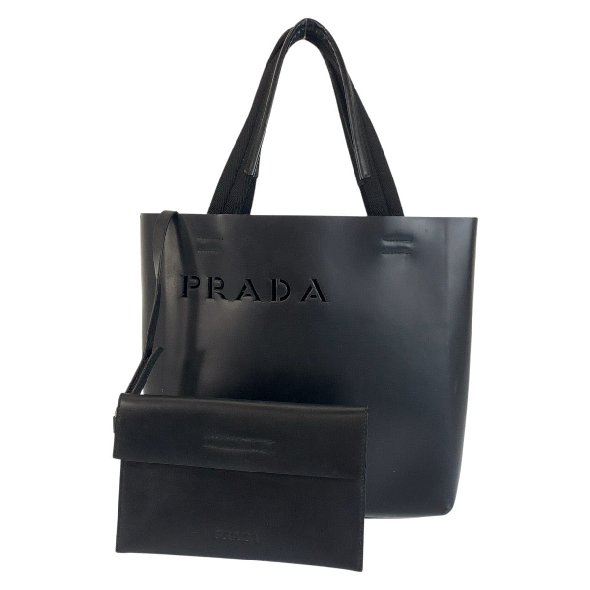 19173
PRADA プラダ パンチングロゴ ブラック 黒 レザー トートバッグ ハンドバッグ  レディース AB31