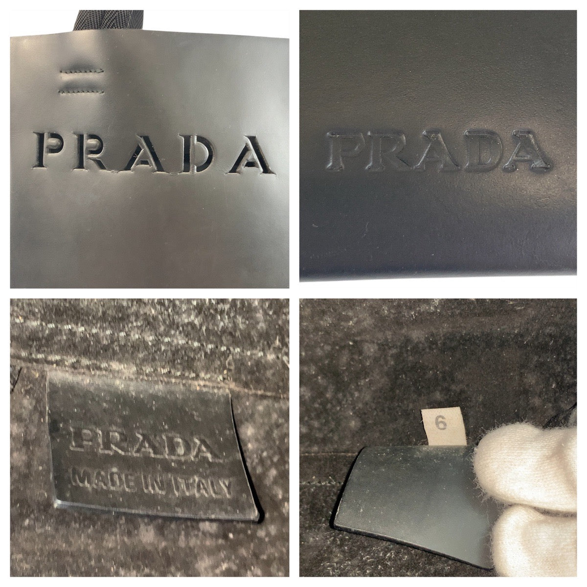 19173
PRADA プラダ パンチングロゴ ブラック 黒 レザー トートバッグ ハンドバッグ  レディース AB31