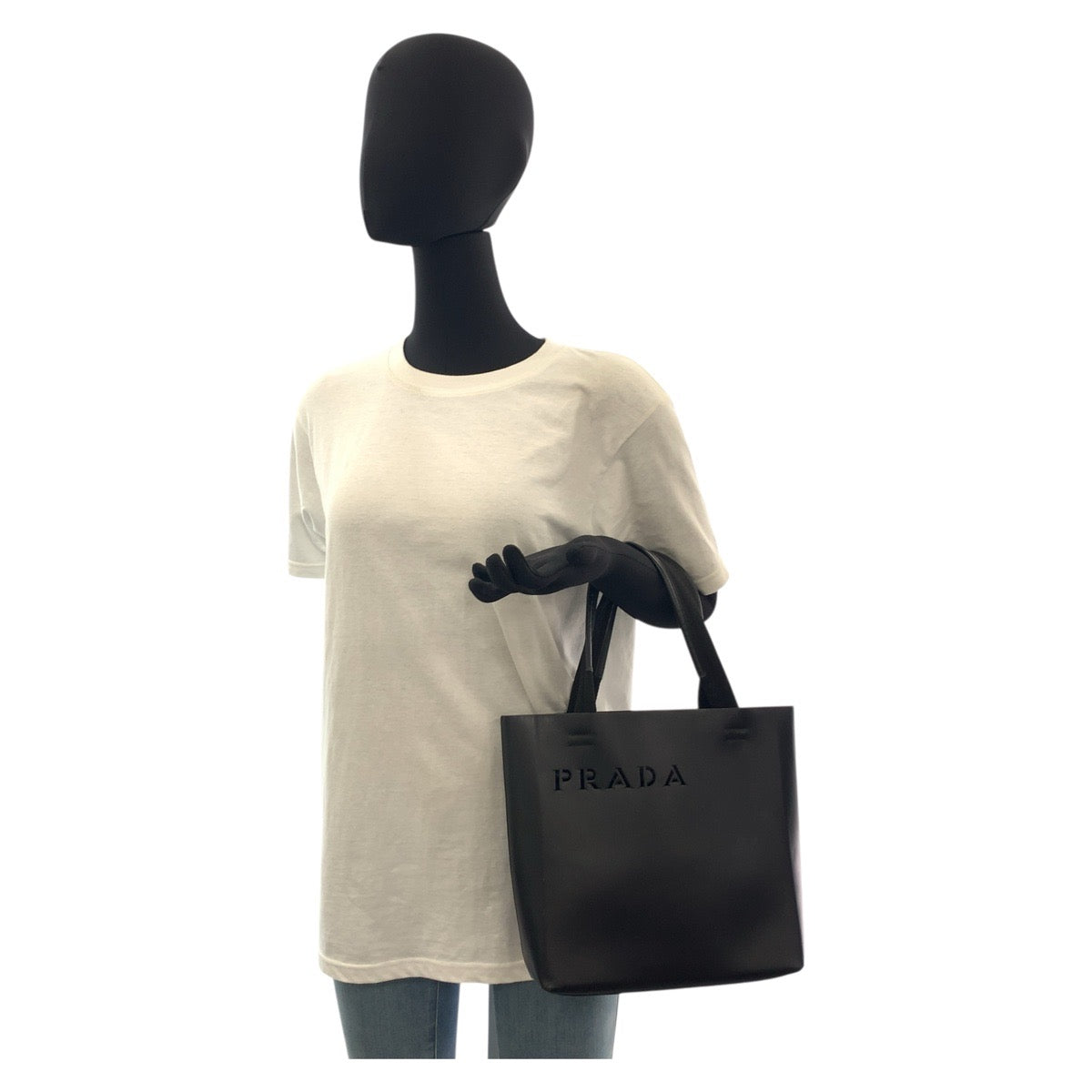 19173
PRADA プラダ パンチングロゴ ブラック 黒 レザー トートバッグ ハンドバッグ  レディース AB31