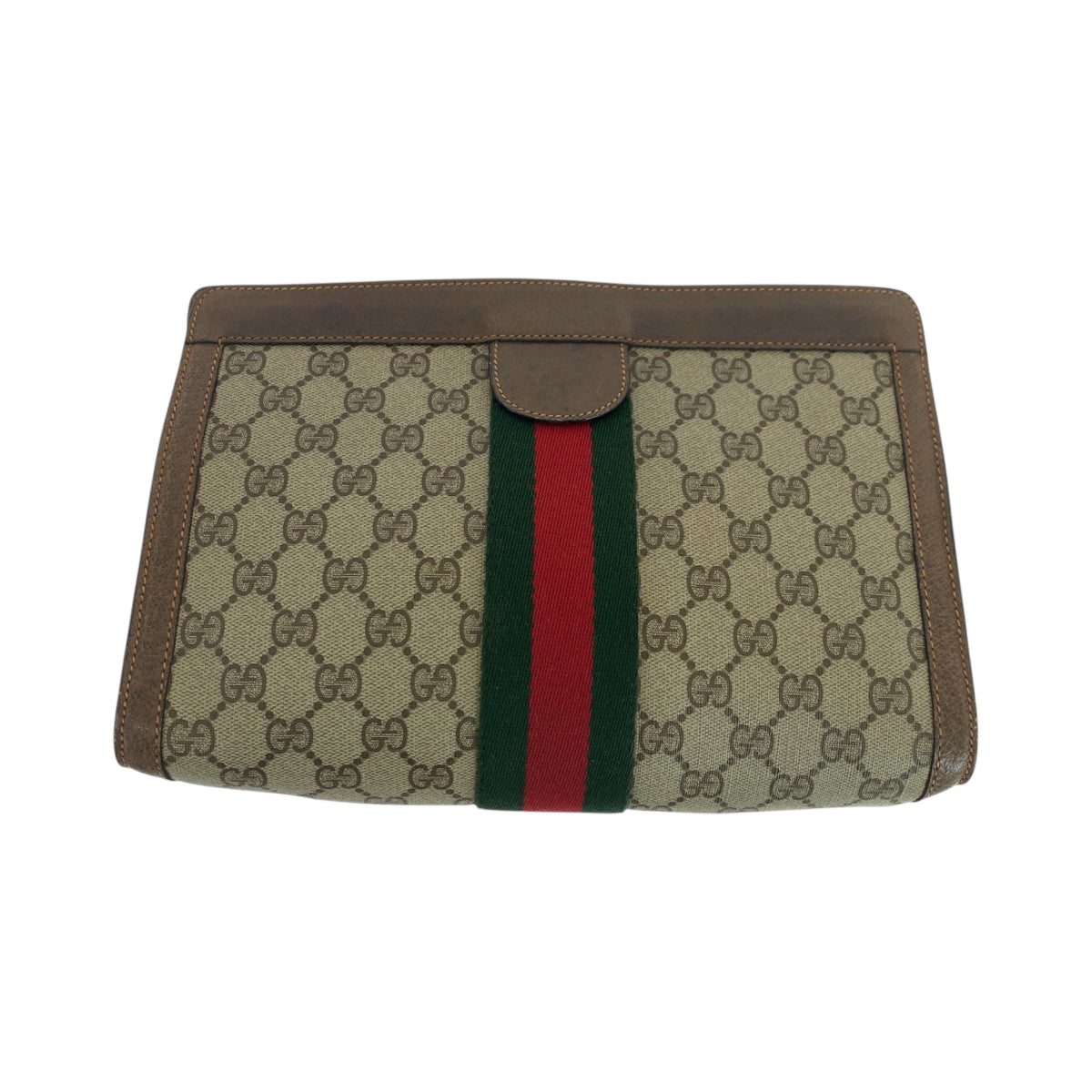 19174
GUCCI グッチ ヴィンテージ オールドグッチ シェリーライン ベージュ ブラウン レッド グリーン GGスプリームキャンバス 89 01 002 クラッチバッグ セカンドバッグ  レディース AB20