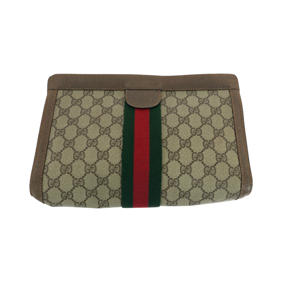 19174
GUCCI グッチ ヴィンテージ オールドグッチ シェリーライン ベージュ ブラウン レッド グリーン GGスプリームキャンバス 89 01 002 クラッチバッグ セカンドバッグ  レディース AB20