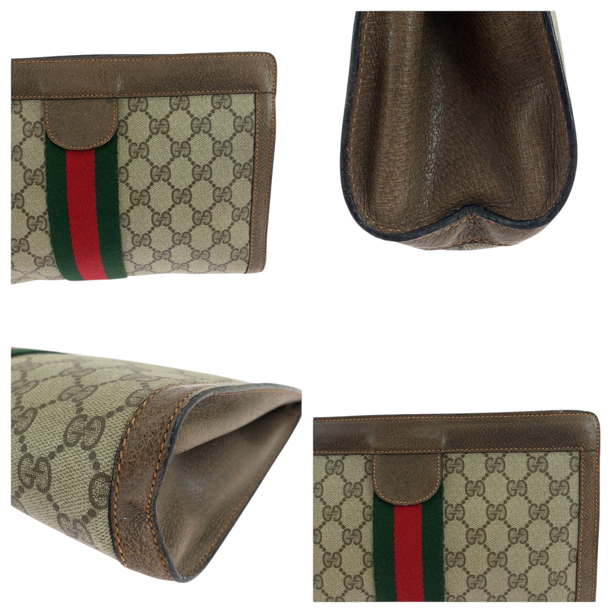 19174
GUCCI グッチ ヴィンテージ オールドグッチ シェリーライン ベージュ ブラウン レッド グリーン GGスプリームキャンバス 89 01 002 クラッチバッグ セカンドバッグ  レディース AB20