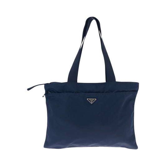19179
PRADA プラダ テスート 三角ロゴプレート ネイビー シルバー金具 ナイロン 31 トートバッグ ショルダーバッグ  レディース A36