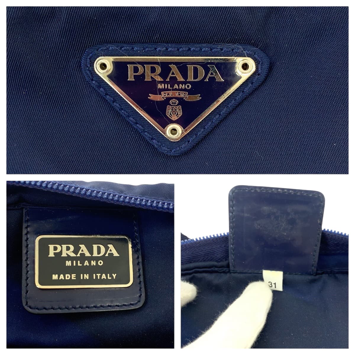 19179
PRADA プラダ テスート 三角ロゴプレート ネイビー シルバー金具 ナイロン 31 トートバッグ ショルダーバッグ  レディース A36
