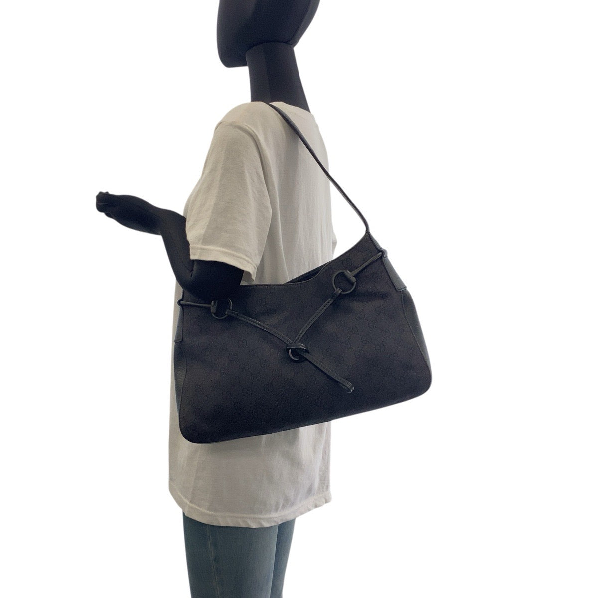 19180
GUCCI グッチ ホースビット ブラック 黒 GGキャンバス / レザー 101975 ショルダーバッグ レディース ABP36