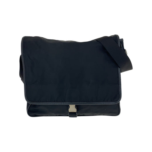 19181
PRADA プラダ テスート 三角ロゴプレート ブラック 黒 シルバー金具 ナイロン / レザー ショルダーバッグ メッセンジャーバッグ  メンズ ABP38