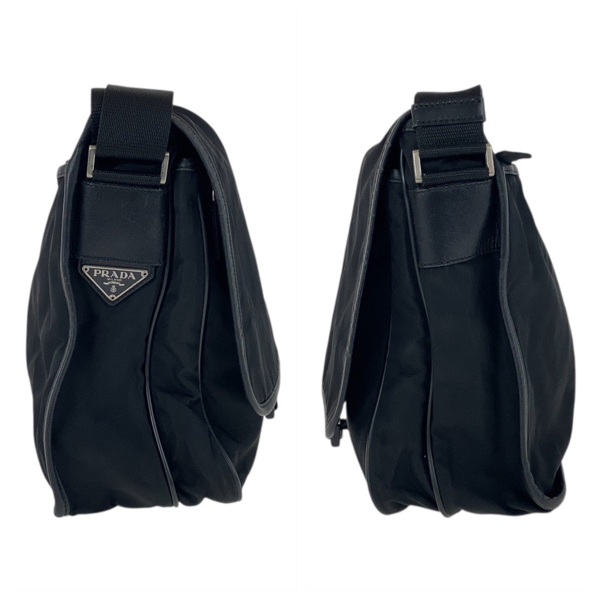 19181
PRADA プラダ テスート 三角ロゴプレート ブラック 黒 シルバー金具 ナイロン / レザー ショルダーバッグ メッセンジャーバッグ  メンズ ABP38