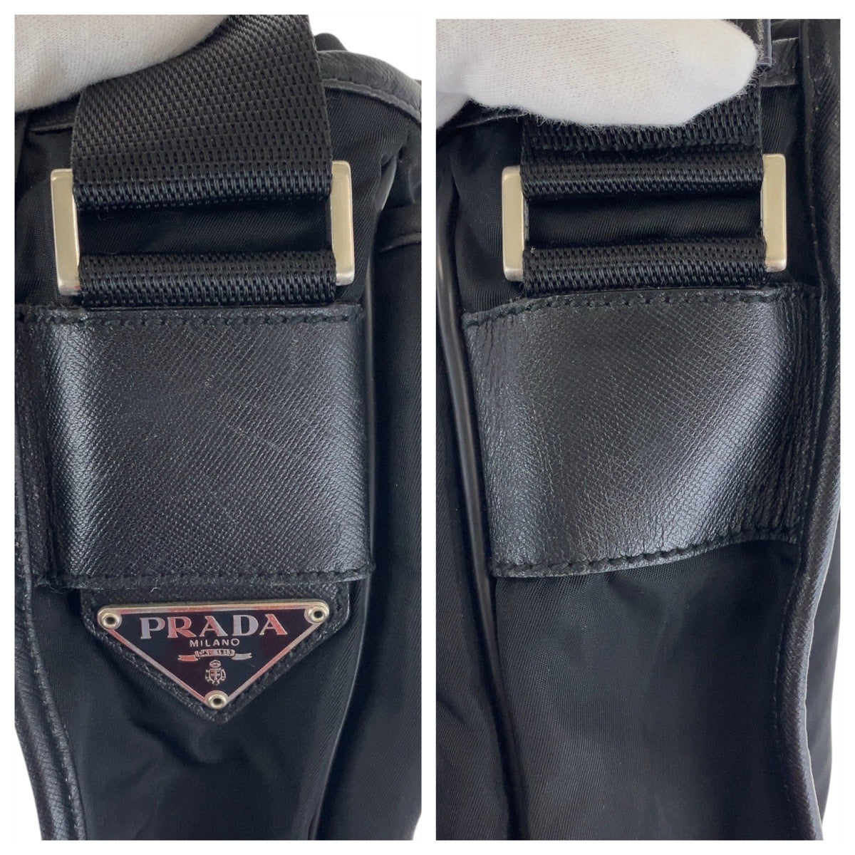 19181
PRADA プラダ テスート 三角ロゴプレート ブラック 黒 シルバー金具 ナイロン / レザー ショルダーバッグ メッセンジャーバッグ  メンズ ABP38