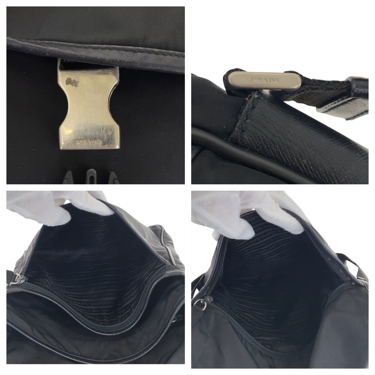 19181
PRADA プラダ テスート 三角ロゴプレート ブラック 黒 シルバー金具 ナイロン / レザー ショルダーバッグ メッセンジャーバッグ  メンズ ABP38