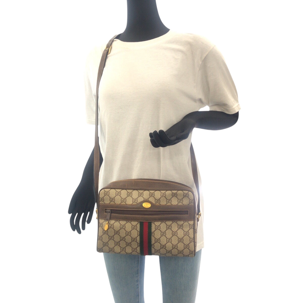 19183
GUCCI グッチ ヴィンテージ オールドグッチ シェリーライン ベージュ ブラウン ゴールド金具 GGスプリームキャンバス / レザー 72 001 4071 斜め掛け ショルダーバッグ レディース AB43