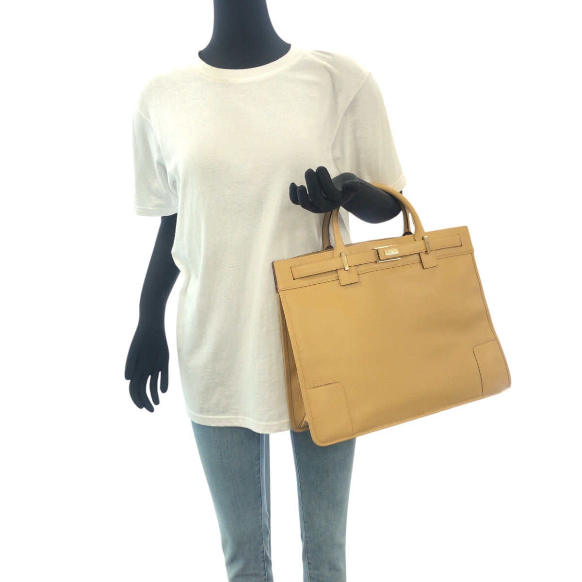 19163
GUCCI グッチ ベージュ ゴールド金具 レザー 28711 トートバッグ ハンドバッグ ビジネスバッグ 男女兼用  メンズ ABP41
