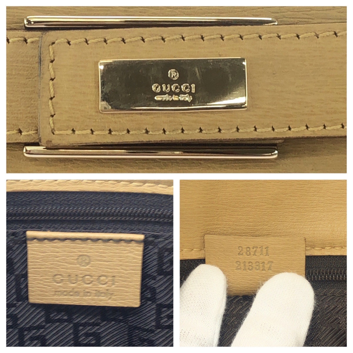 19163
GUCCI グッチ ベージュ ゴールド金具 レザー 28711 トートバッグ ハンドバッグ ビジネスバッグ 男女兼用  メンズ ABP41