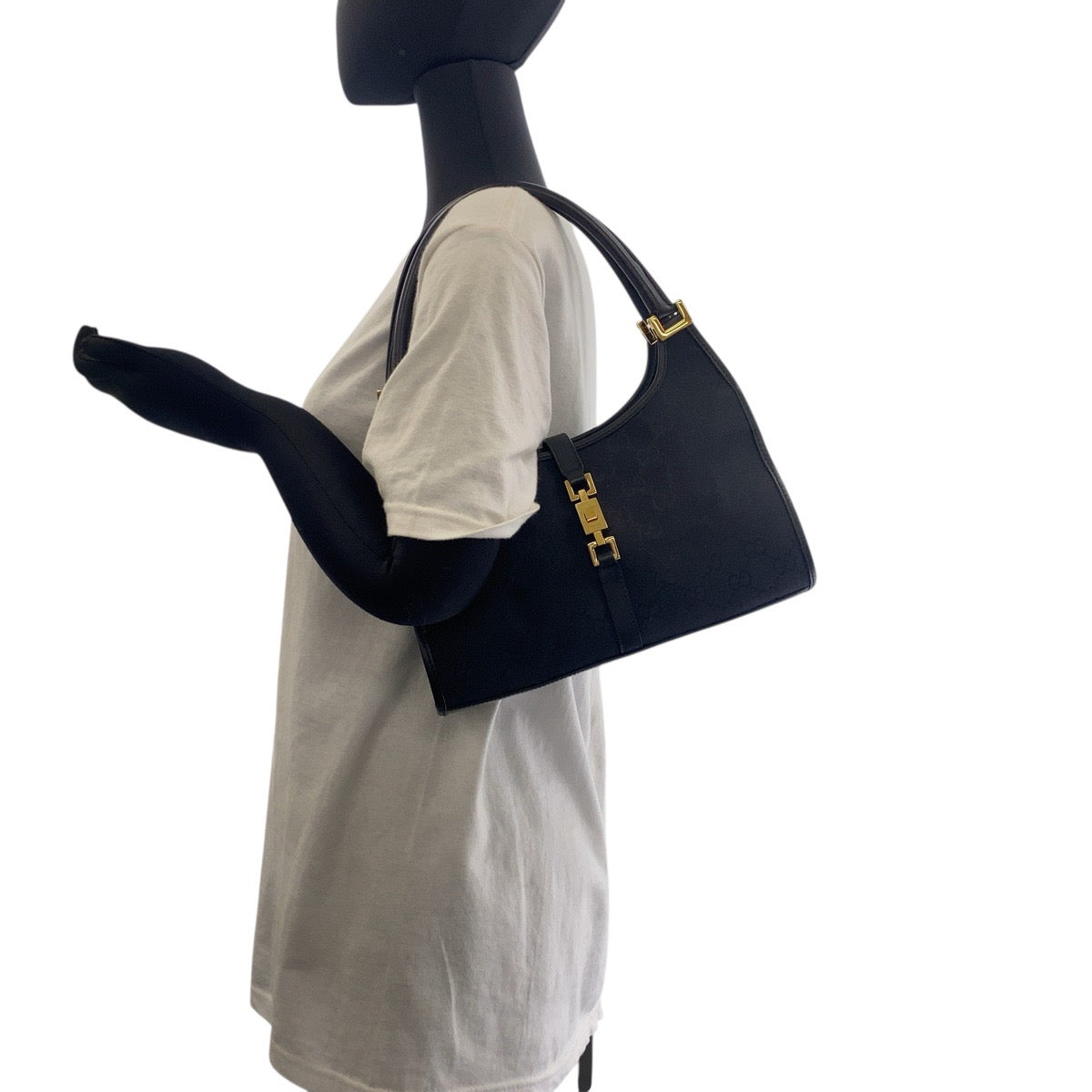 19184
GUCCI グッチ ジャッキー ブラック 黒 ゴールド金具 GGキャンバス / レザー 001 1068 ホーボー ショルダーバッグ ハンドバッグ  レディース A50