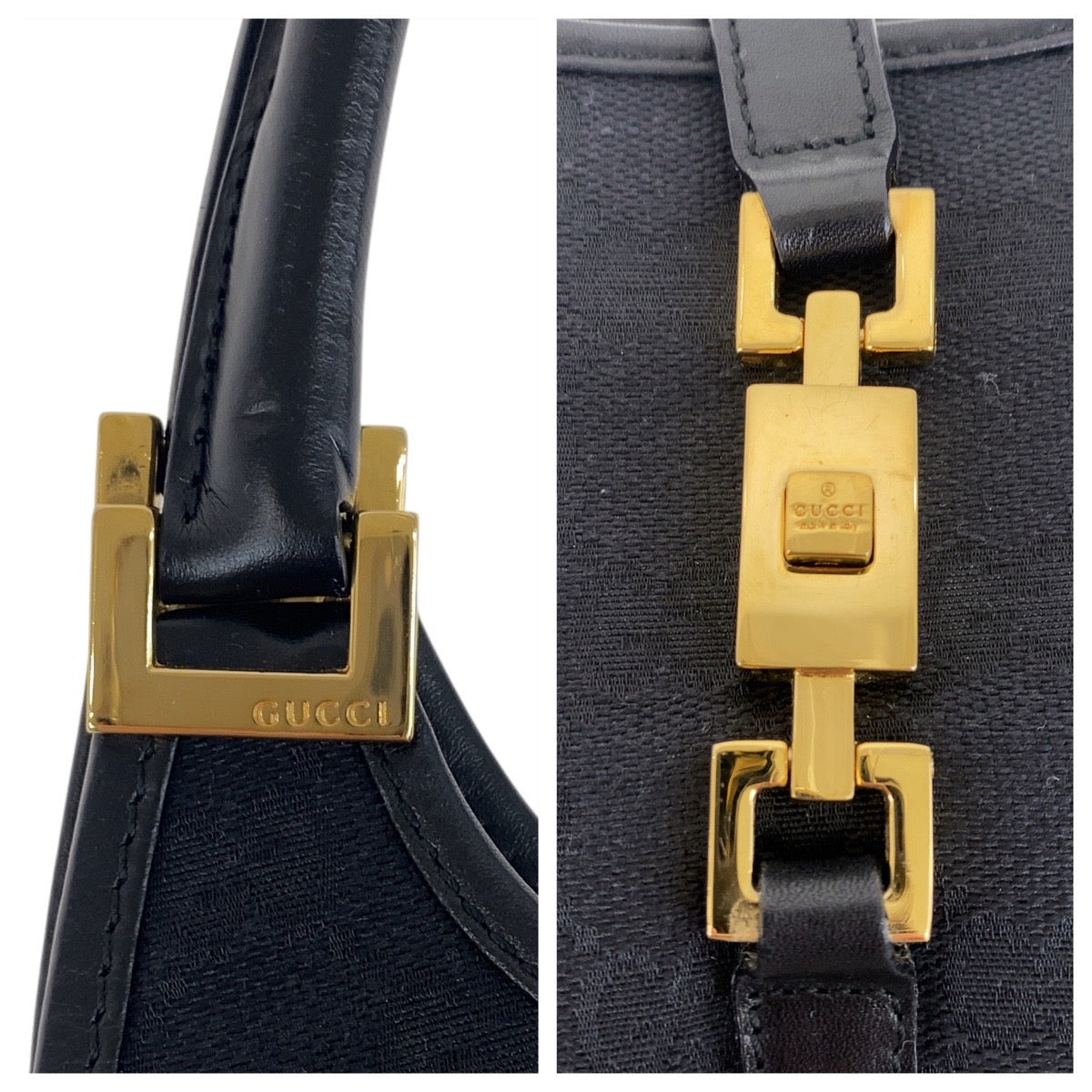 19184
GUCCI グッチ ジャッキー ブラック 黒 ゴールド金具 GGキャンバス / レザー 001 1068 ホーボー ショルダーバッグ ハンドバッグ  レディース A50