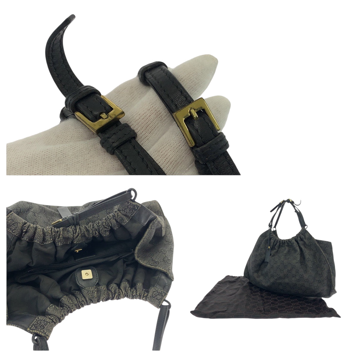 19185
GUCCI グッチ グレー ブラック ゴールド金具 キャンバス 76554 トートバッグ ハンドバッグ レディース ABP36
