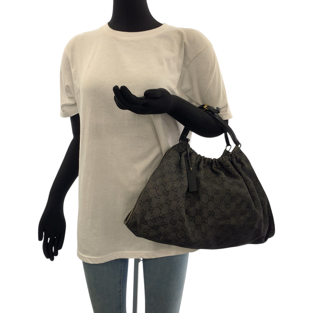 19185
GUCCI グッチ グレー ブラック ゴールド金具 キャンバス 76554 トートバッグ ハンドバッグ レディース ABP36