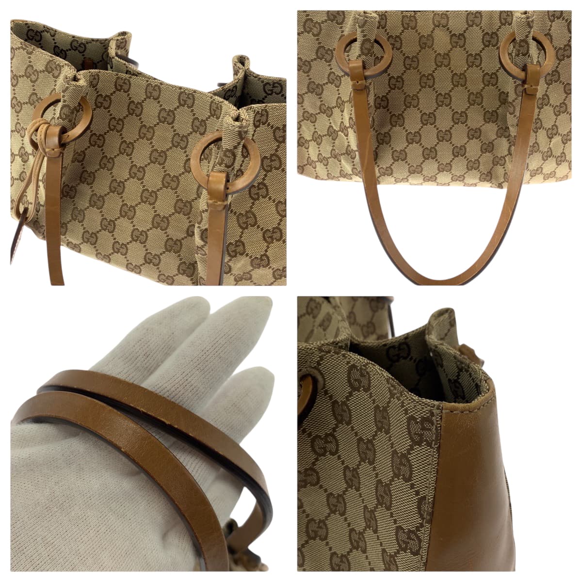 19187
GUCCI グッチ ベージュ ブラウン ゴールド金具 GGキャンバス 94898 トートバッグ ハンドバッグ  レディース ABP34
