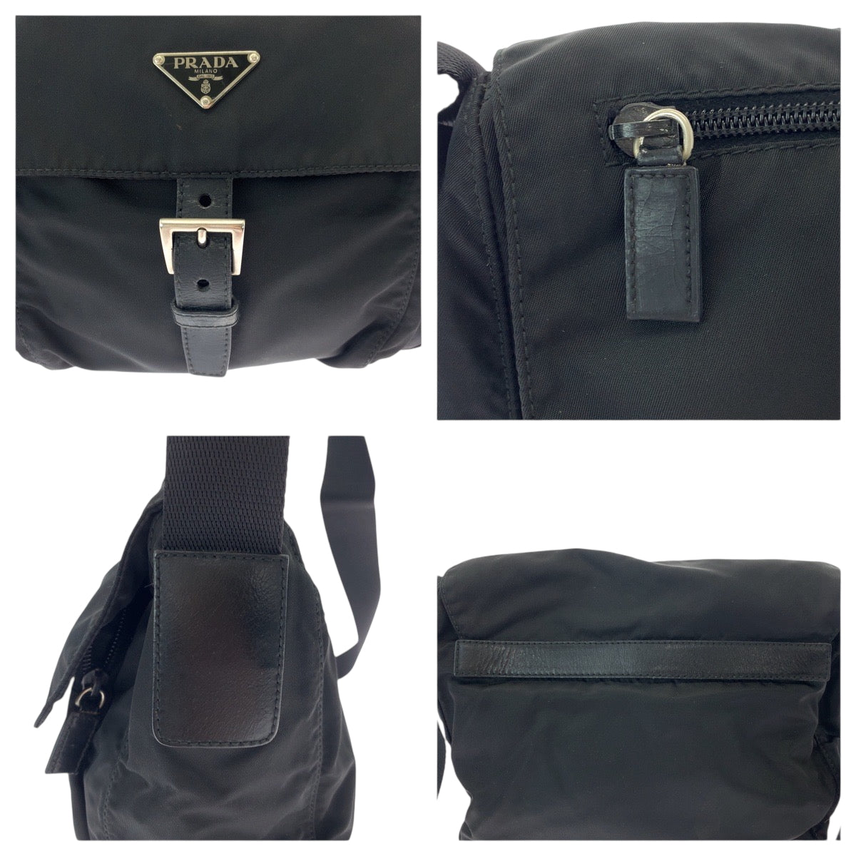 19190
PRADA プラダ テスート 三角ロゴプレート ブラック 黒 シルバー金具 ナイロン BT8994 ショルダーバッグ ポシェット  メンズ ABP36