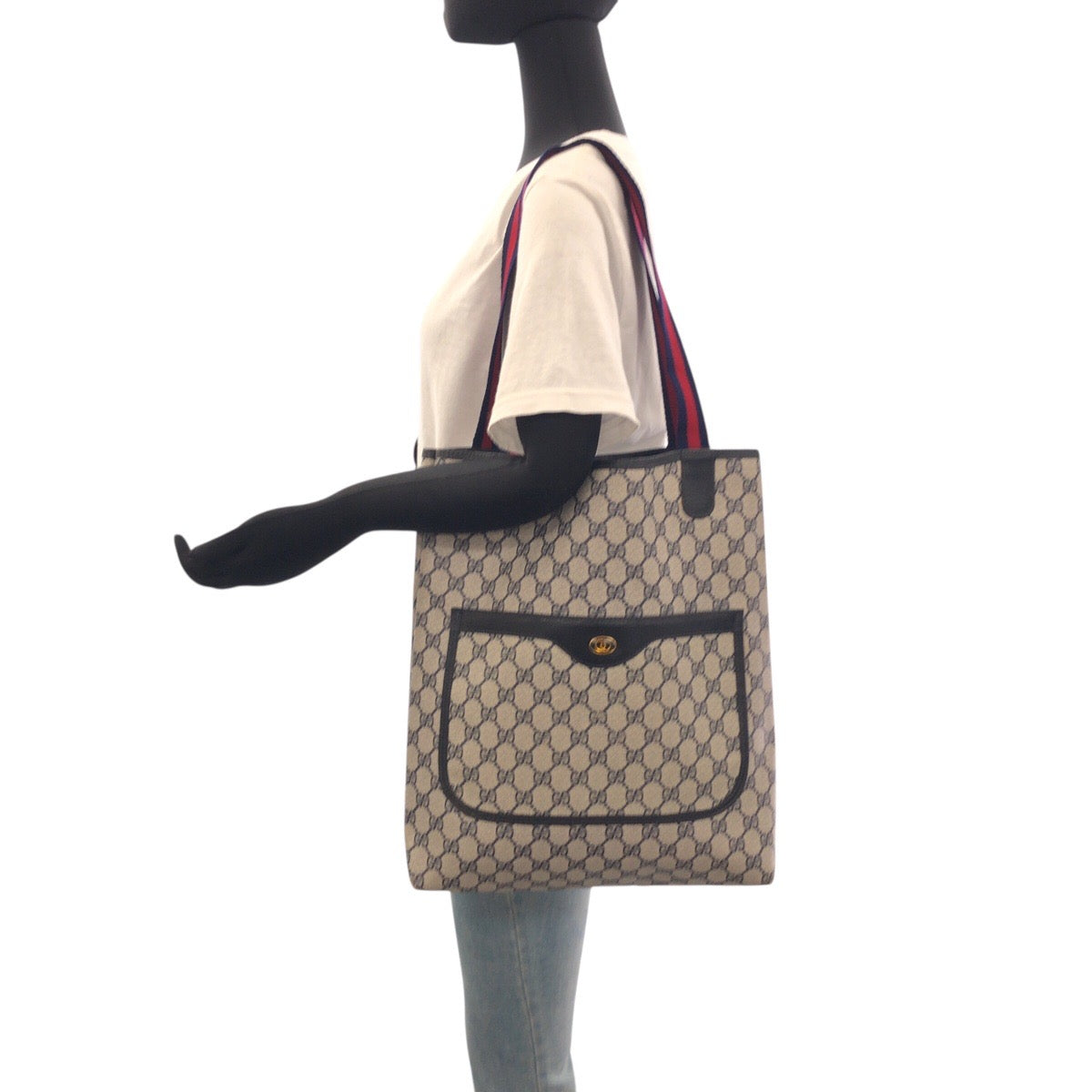 19192
GUCCI グッチ ヴィンテージ オールドグッチ シェリーライン ネイビー グレー ゴールド金具 GGスプリームキャンバス / レザー 39 002 4487 トートバッグ ショルダーバッグ 男女兼用  レディース AB24
