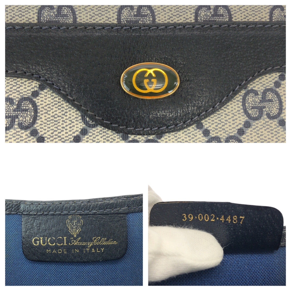 19192
GUCCI グッチ ヴィンテージ オールドグッチ シェリーライン ネイビー グレー ゴールド金具 GGスプリームキャンバス / レザー 39 002 4487 トートバッグ ショルダーバッグ 男女兼用  レディース AB24