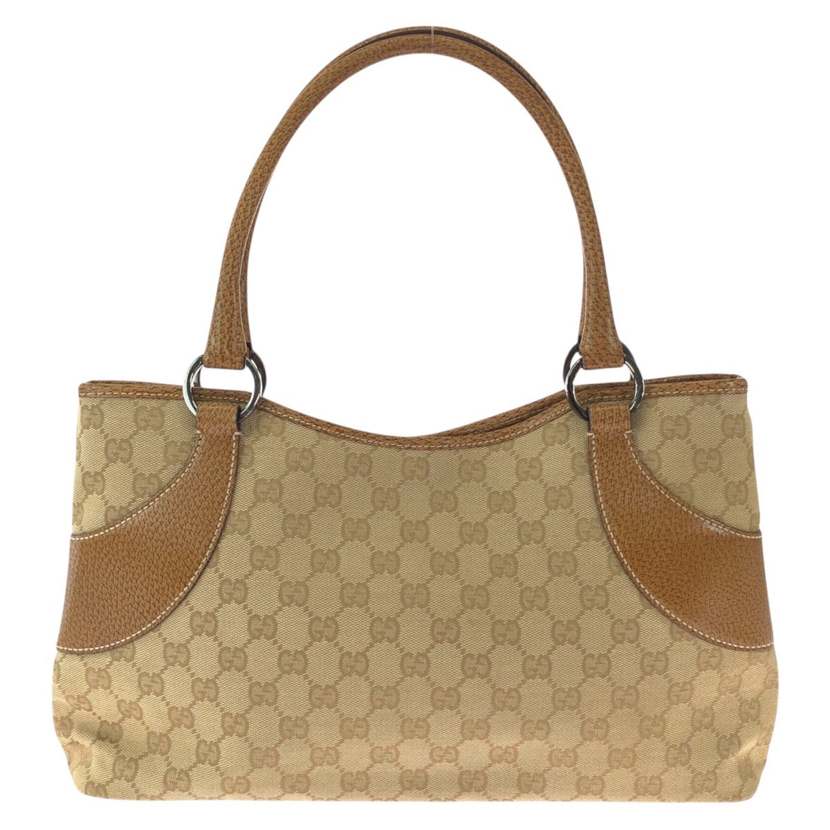 19196
GUCCI Brown Beige Silver Hardware GG Supreme Canvas / Leather 113015 Tote Bag Shoulder Bag Women's ABP38