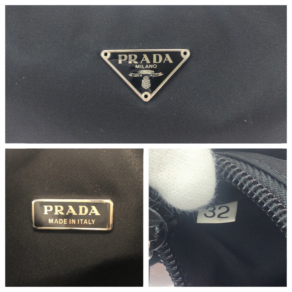 19201
PRADA プラダ テスート 三角ロゴプレート ブラック 黒 シルバー金具 ナイロン ハンドバッグ アクセサリーポーチ  レディース A43
