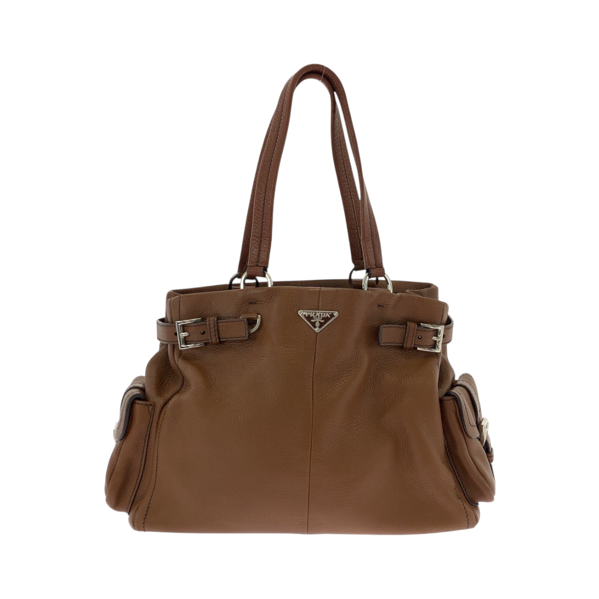 19203
PRADA プラダ ヴィッテロダイノ 三角ロゴプレート ブラウン シルバー金具 レザー BR3250 トートバッグ ショルダーバッグ  レディース A75