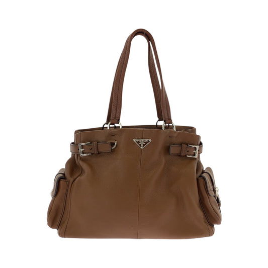 19203
PRADA プラダ ヴィッテロダイノ 三角ロゴプレート ブラウン シルバー金具 レザー BR3250 トートバッグ ショルダーバッグ  レディース A75