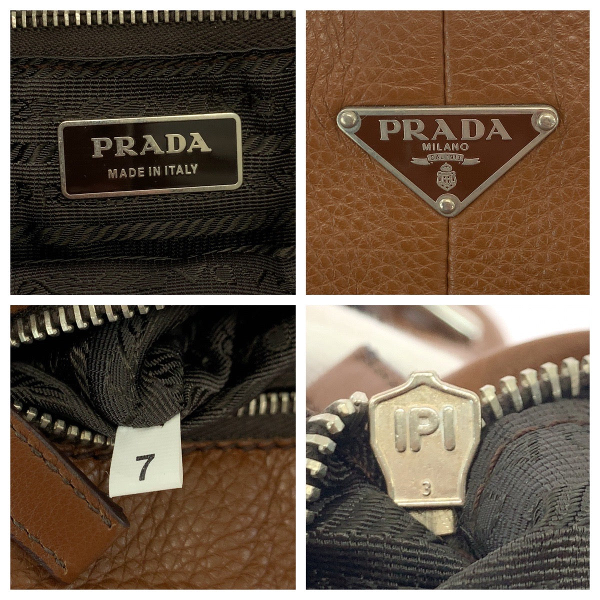 19203
PRADA プラダ ヴィッテロダイノ 三角ロゴプレート ブラウン シルバー金具 レザー BR3250 トートバッグ ショルダーバッグ  レディース A75