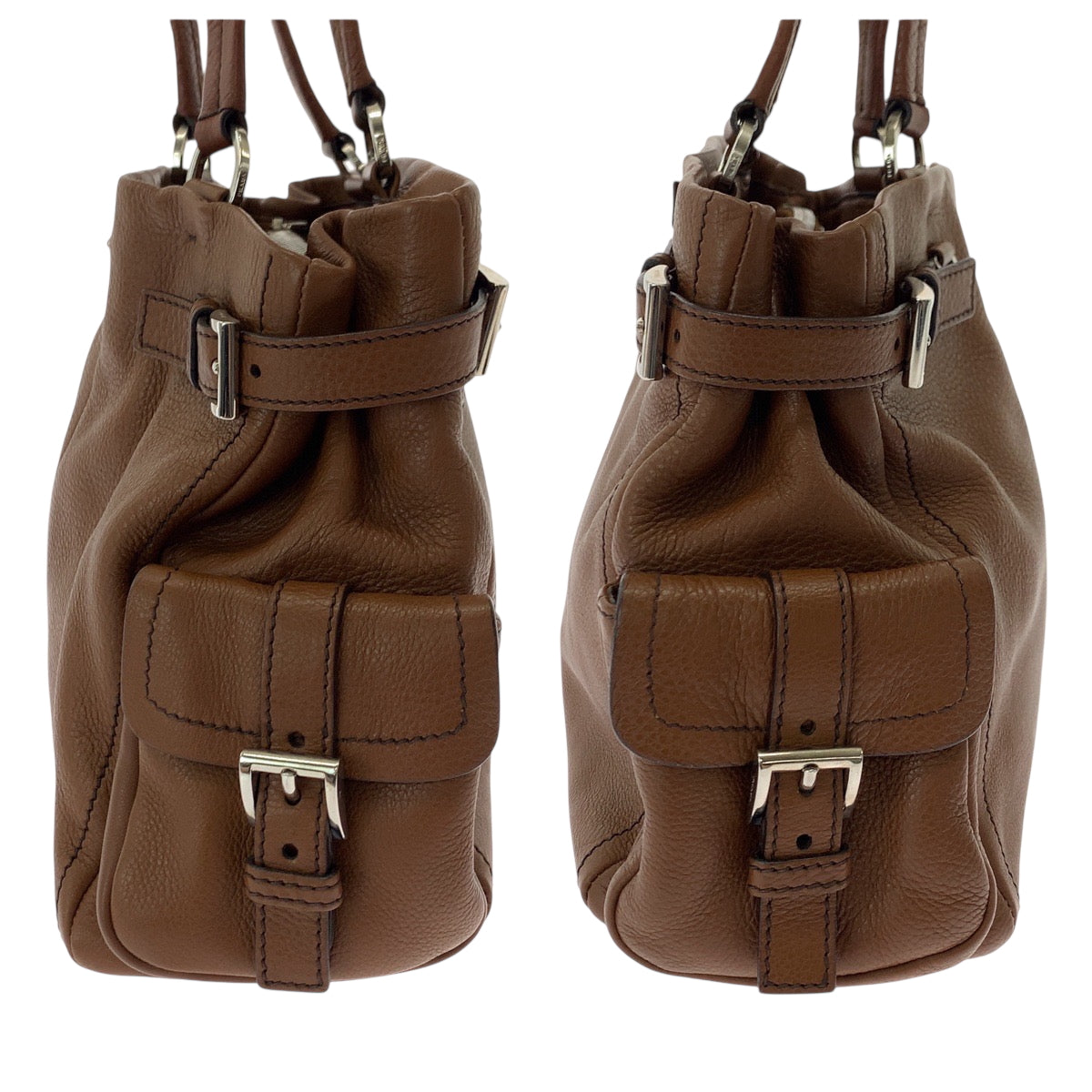 19203
PRADA プラダ ヴィッテロダイノ 三角ロゴプレート ブラウン シルバー金具 レザー BR3250 トートバッグ ショルダーバッグ  レディース A75