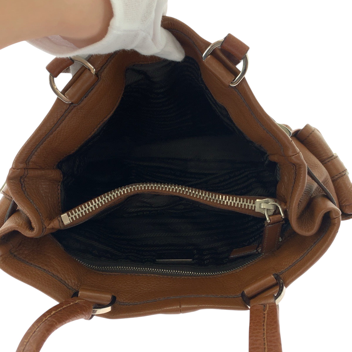 19203
PRADA プラダ ヴィッテロダイノ 三角ロゴプレート ブラウン シルバー金具 レザー BR3250 トートバッグ ショルダーバッグ  レディース A75