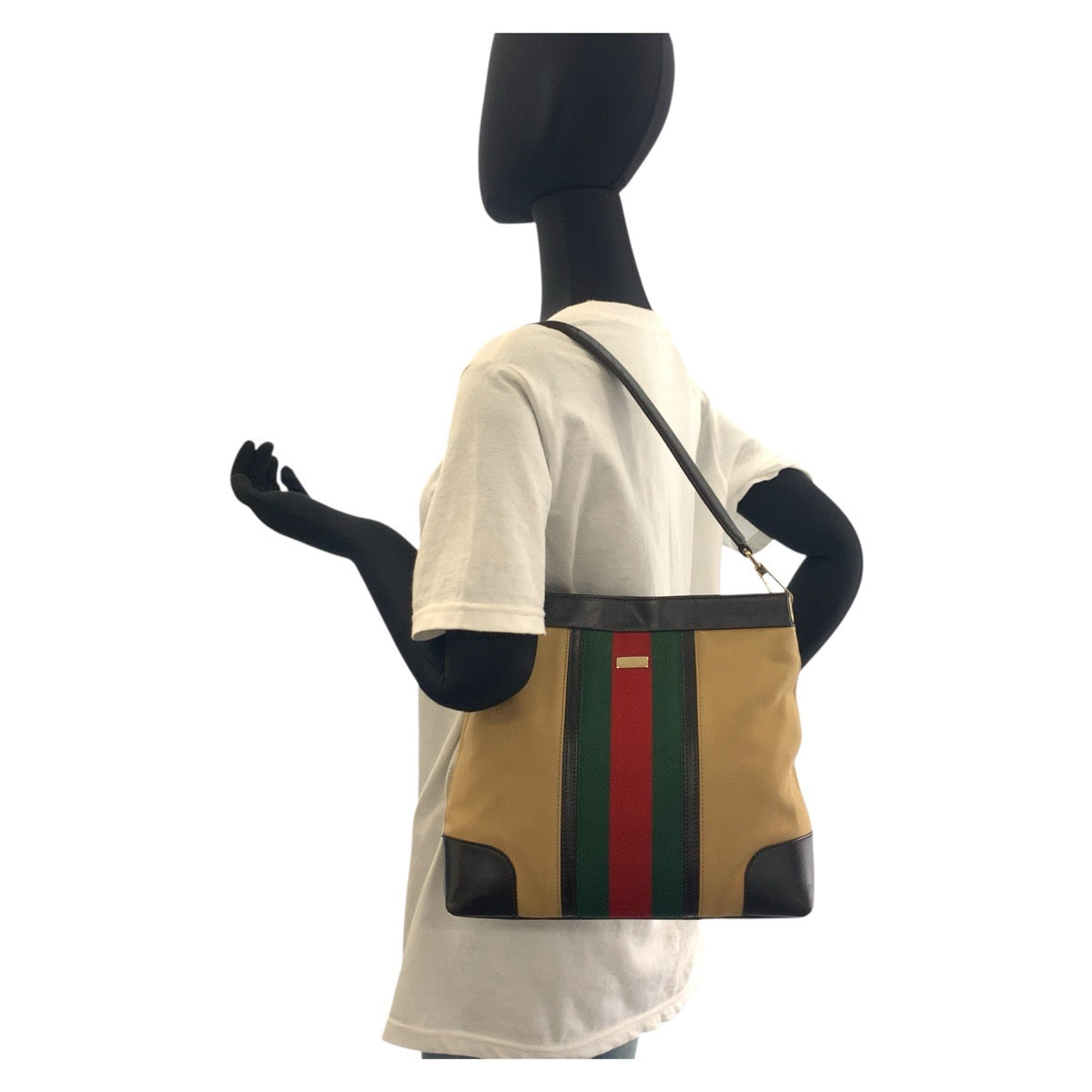 19204
GUCCI グッチ シェリーライン ベージュ ブラウン ゴールド金具 キャンバス / レザー 001 4231 ショルダーバッグ レディース ABP38