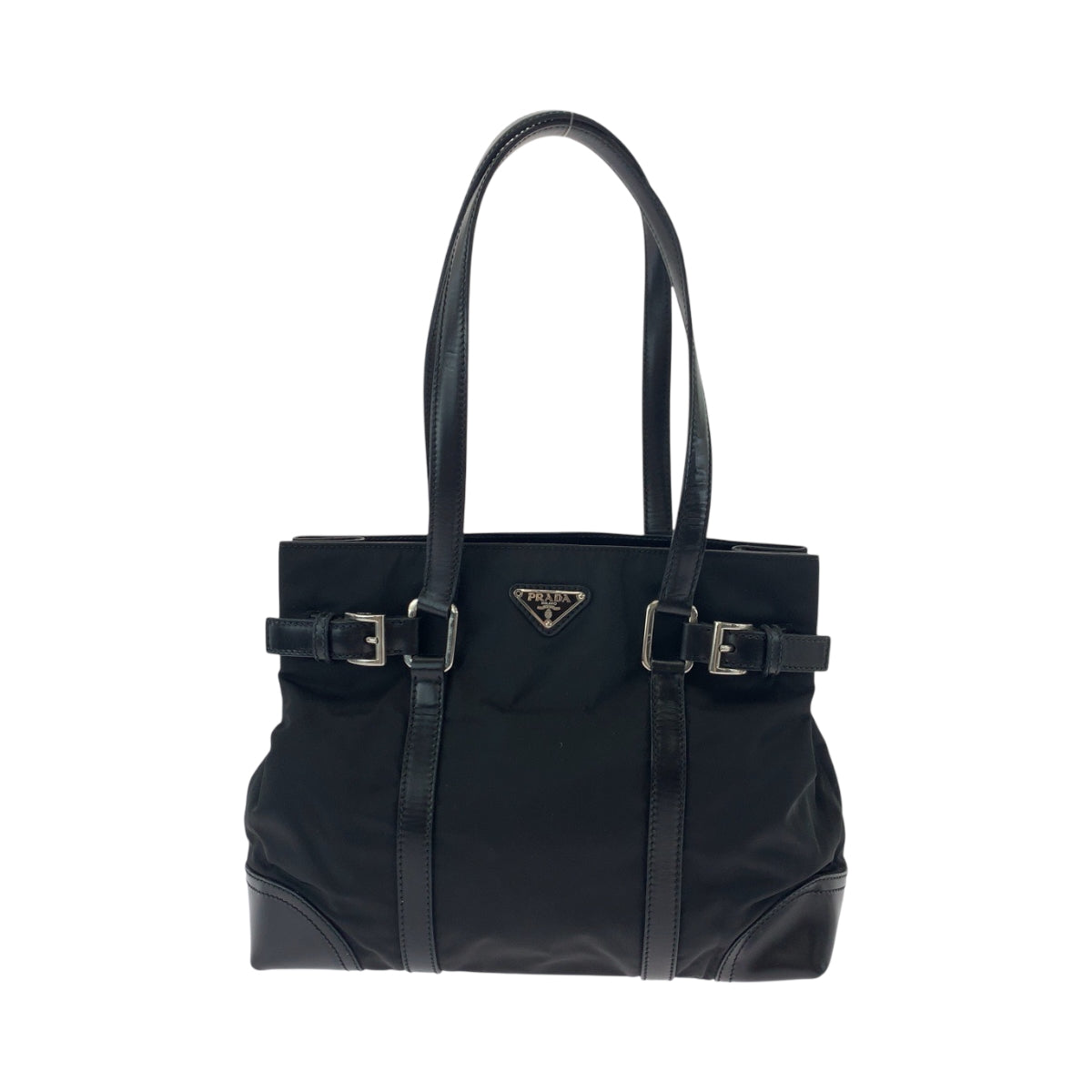 19207
PRADA プラダ テスート 三角ロゴプレート ブラック 黒 シルバー金具 ナイロン BR3118 トートバッグ. レディース A45