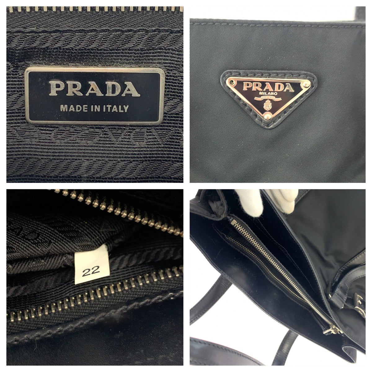 19207
PRADA プラダ テスート 三角ロゴプレート ブラック 黒 シルバー金具 ナイロン BR3118 トートバッグ. レディース A45