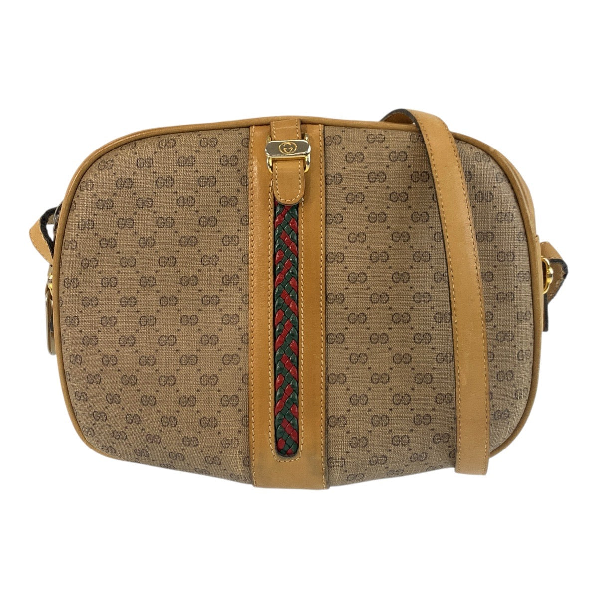 19208
GUCCI グッチ ヴィンテージ オールドグッチ マイクロGG ベージュ ゴールド金具 PVC / レザー ショルダーバッグ ポシェット レディース AB24