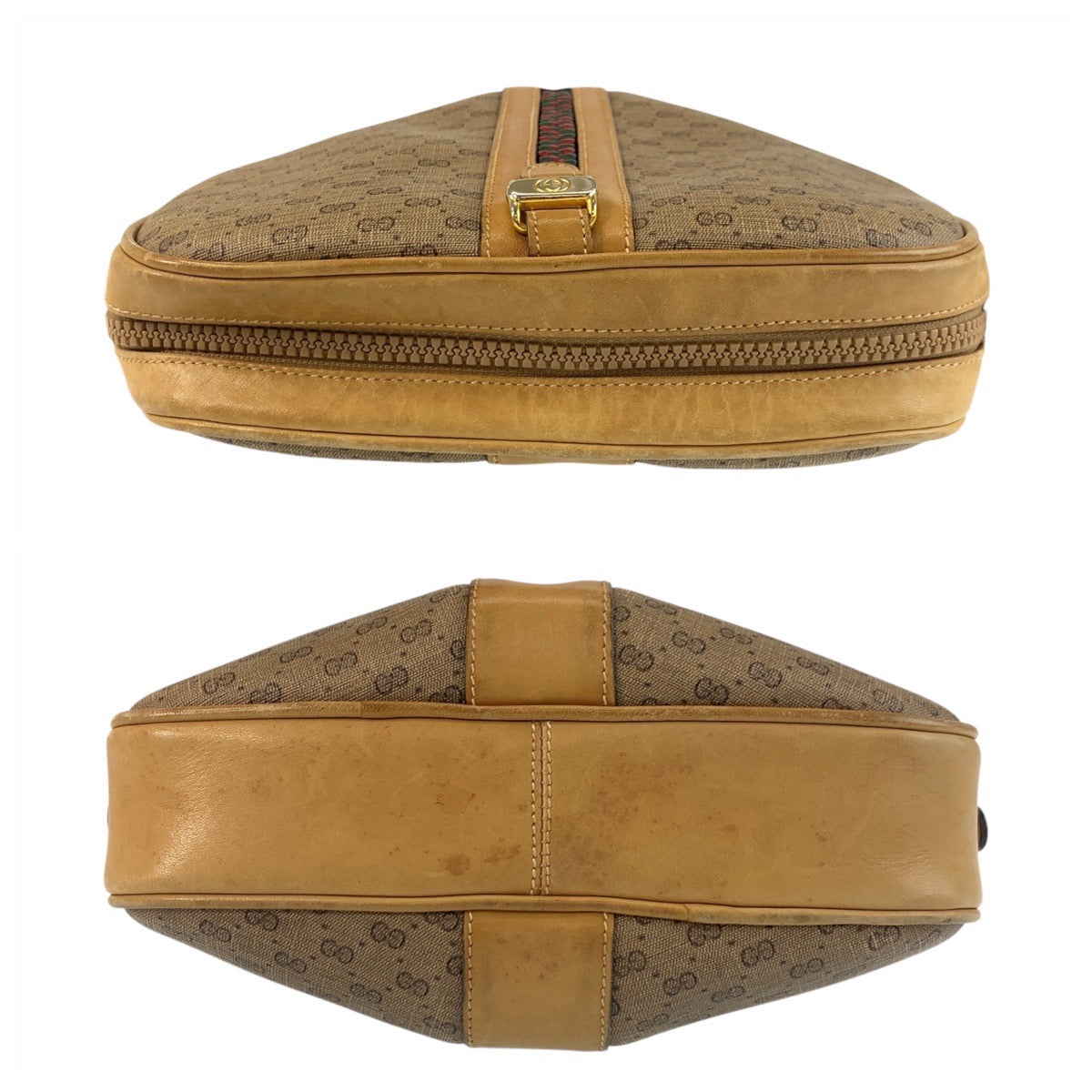 19208
GUCCI グッチ ヴィンテージ オールドグッチ マイクロGG ベージュ ゴールド金具 PVC / レザー ショルダーバッグ ポシェット レディース AB24