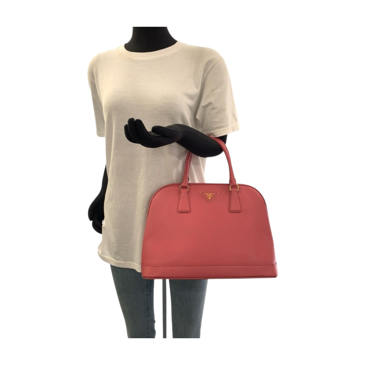 19220
PRADA プラダ サフィアーノ 三角ロゴプレート ピンク ゴールド金具 レザー BN2558 ハンドバッグ  レディース ABP62