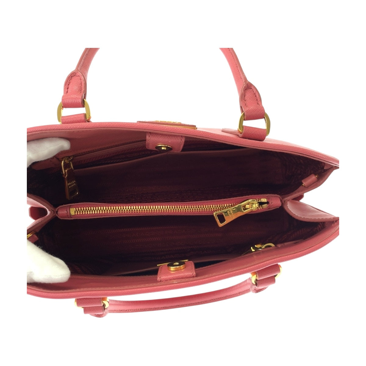 19220
PRADA プラダ サフィアーノ 三角ロゴプレート ピンク ゴールド金具 レザー BN2558 ハンドバッグ  レディース ABP62