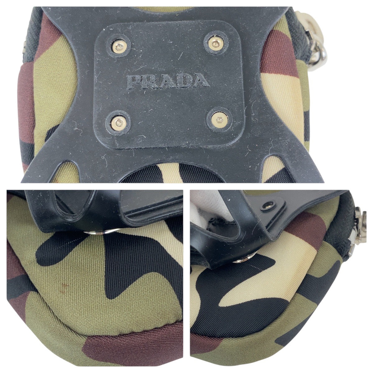 19221
PRADA プラダ テスート 三角ロゴプレート カーキ マルチカラー シルバー金具 ナイロン / ゴム ポーチ スマホケース iPhoneケース スマートフォンホルダー  メンズ A42