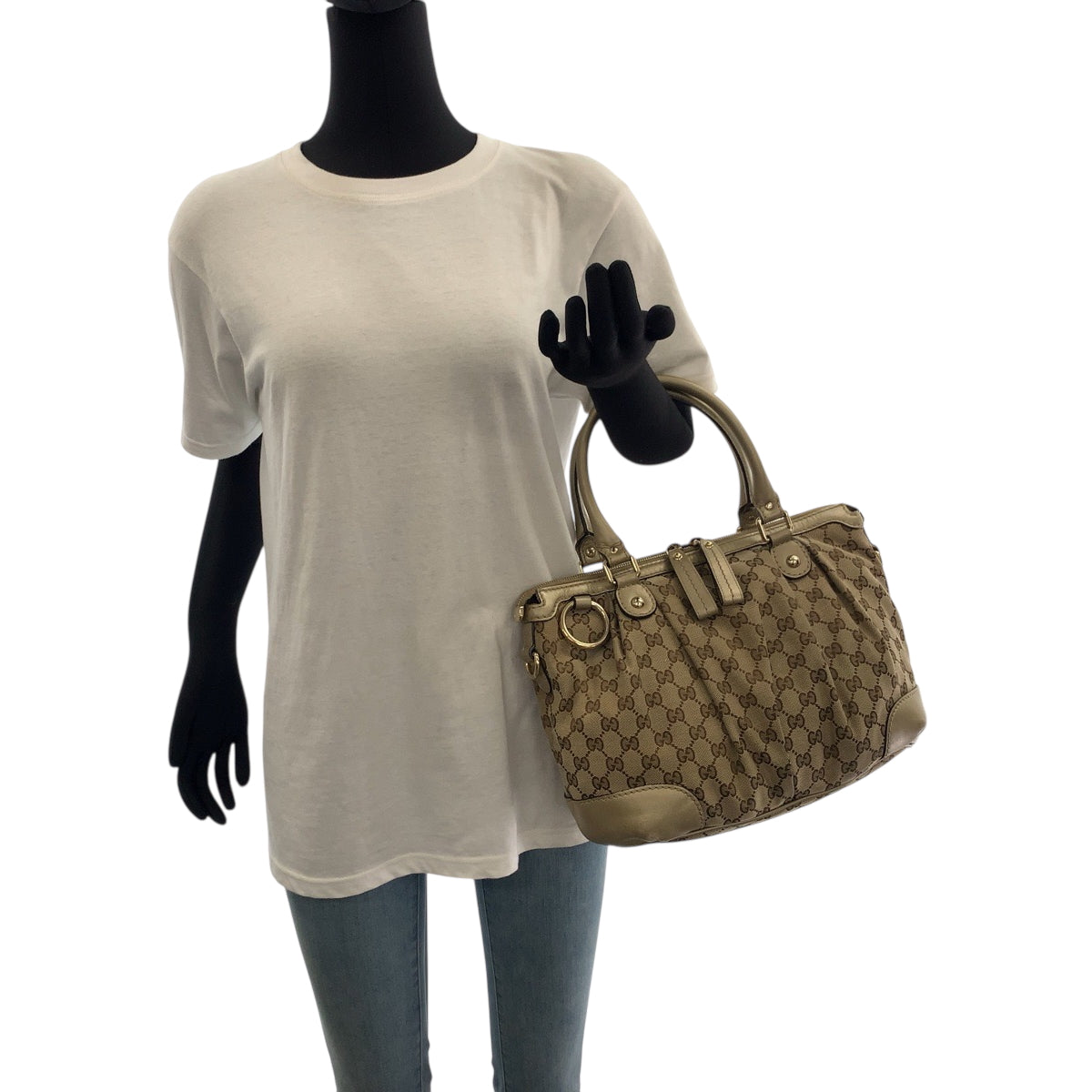 19225
GUCCI グッチ ベージュ ゴールド金具 GGキャンバス 247902 ショルダーバッグ ハンドバッグ 2way  レディース AB34