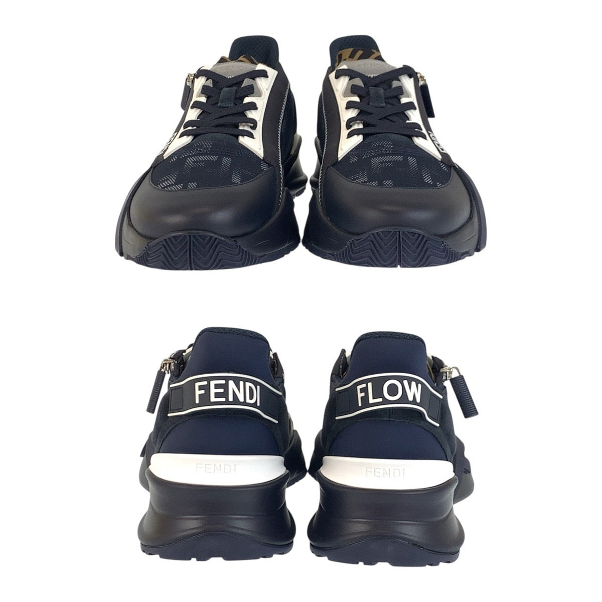 19234
FENDI フェンディ ズッカ 23AW FLOW サイズ表記11/30cm ネイビー マルチカラー ナイロン / ゴム スニーカー ローカット サイドジップ  メンズ N64