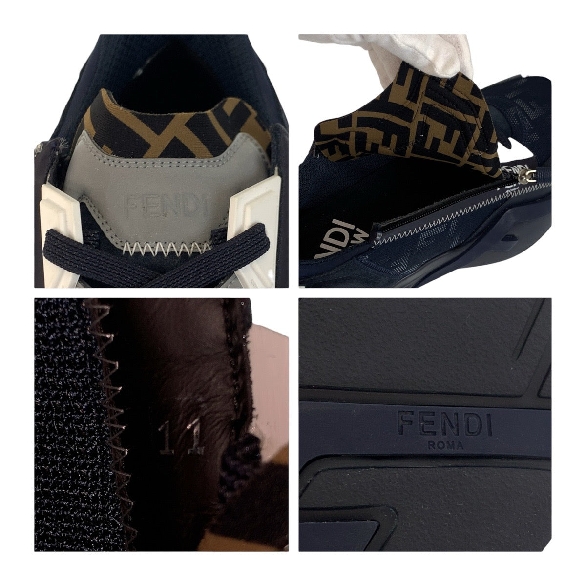 19234
FENDI フェンディ ズッカ 23AW FLOW サイズ表記11/30cm ネイビー マルチカラー ナイロン / ゴム スニーカー ローカット サイドジップ  メンズ N64
