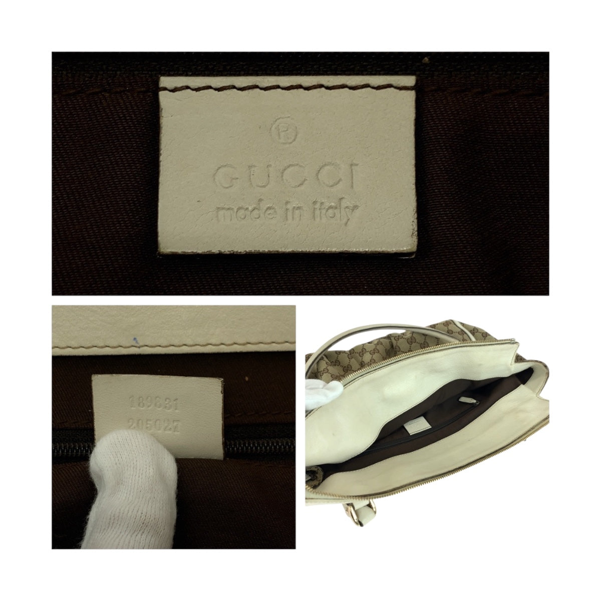 20230
GUCCI グッチ アビー ベージュ ホワイト ゴールド金具 GGキャンバス 189831 トートバッグ ハンドバッグ レディース AB36