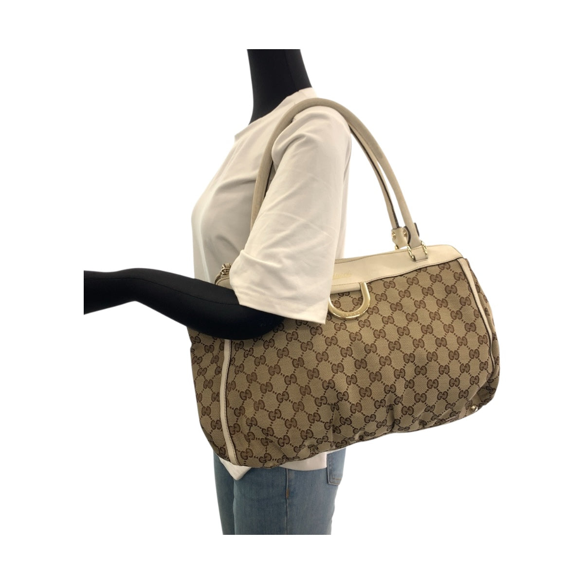 20230
GUCCI グッチ アビー ベージュ ホワイト ゴールド金具 GGキャンバス 189831 トートバッグ ハンドバッグ レディース AB36