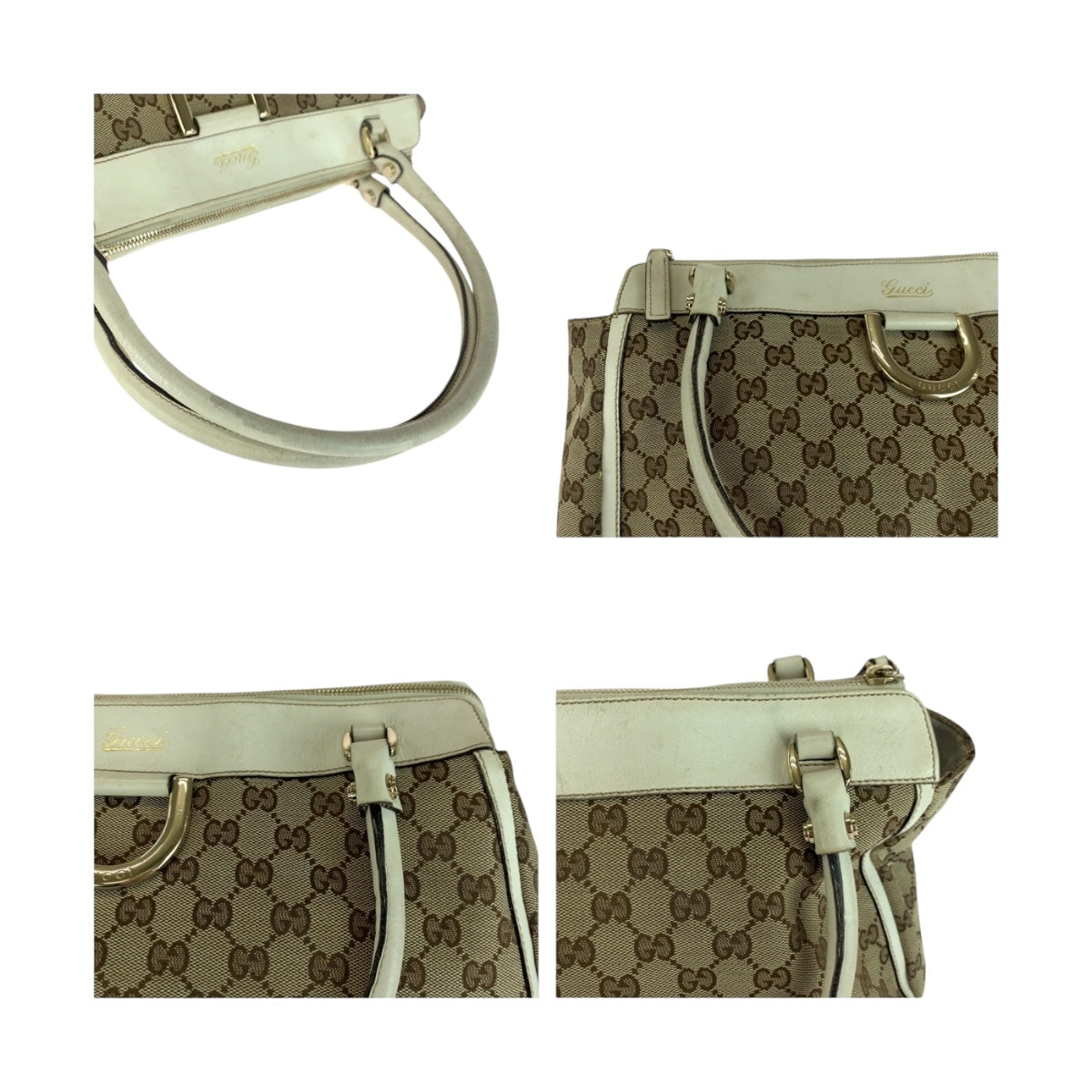 20230
GUCCI グッチ アビー ベージュ ホワイト ゴールド金具 GGキャンバス 189831 トートバッグ ハンドバッグ レディース AB36